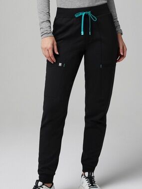Fabletics Black Joggers with Teal Drawstring